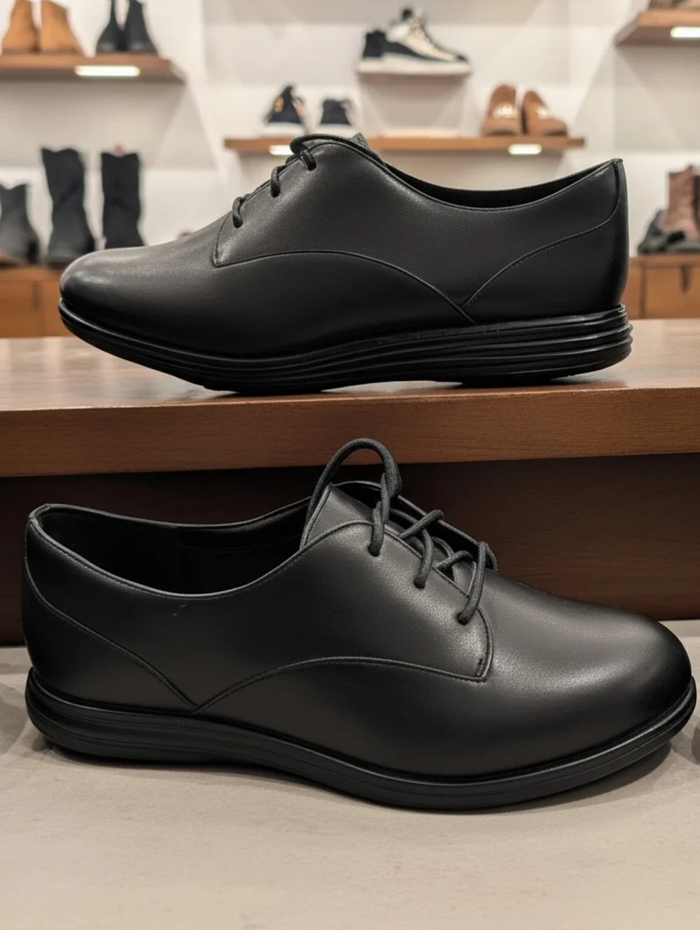 New Cole Haan Womens Plain Black Leather Derby Oxfords Lace Up Shoes 8.5